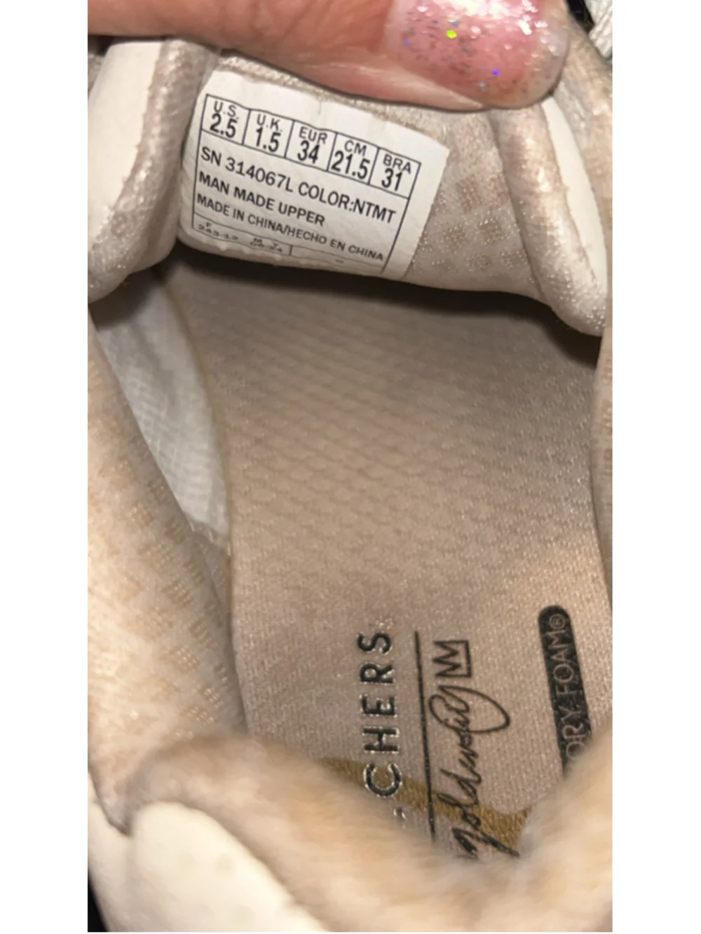 Skechers Sneakers White with Gold and Silver Heart Print